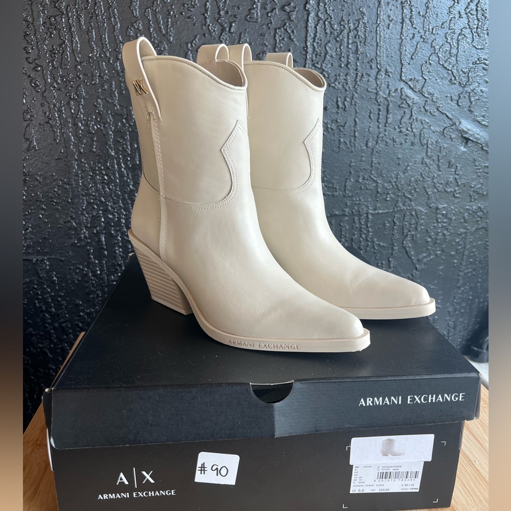 Armani Exchange White Ankle Heeled Boots